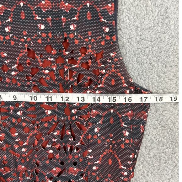 McGinn Laser Cut Sheath Dress Rust Navy Blue Geometric Floral Size 6 - Picture 5 of 9